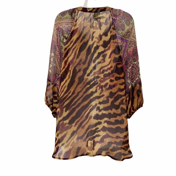 Fig and Flowers Womens Size 1X 3/4 Sleeve Sheer Overlay  Button Front Top - Picture 2 of 10